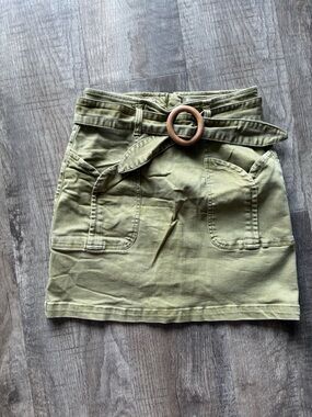 High-Waist Olive Green Belted Mini Skirt